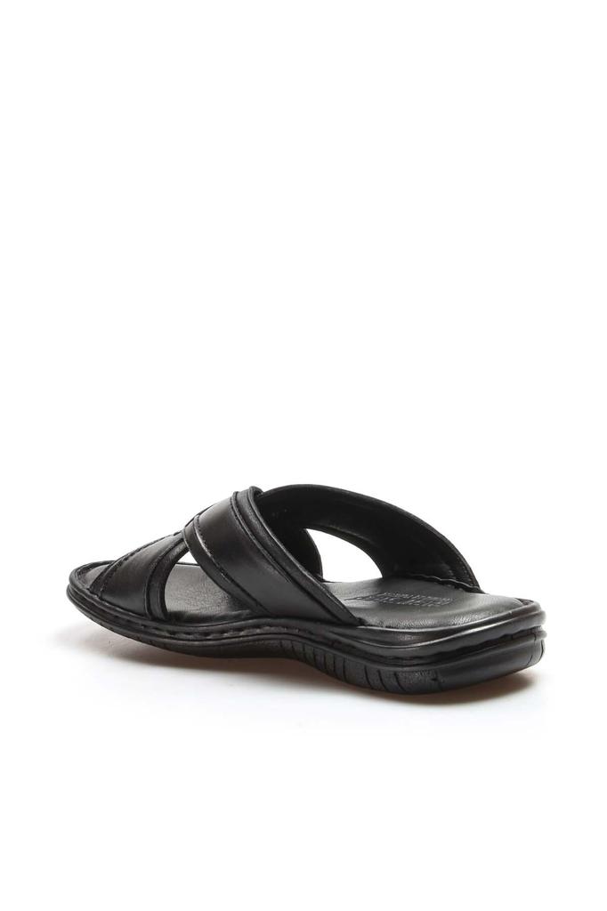  Inside And Outside Genuine Leather Black Classic Cross Men's Slippers