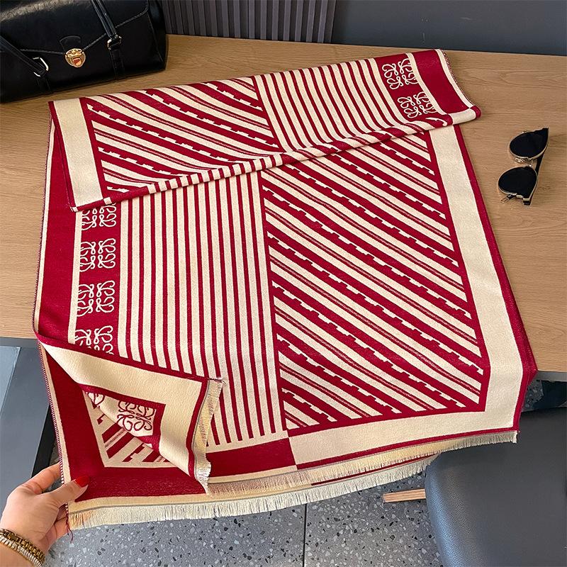 Imitation Cashmere Scarf, Simple Lines, High-End Color Contrast, Autumn And Winter Double-Sided Winter Women