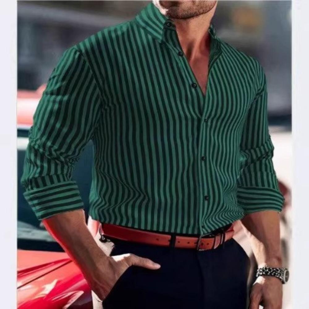 Autunno Inverno Nuovi Abiti da Uomo Manica Lunga Casual Camicia a Righe 100% Poliestere