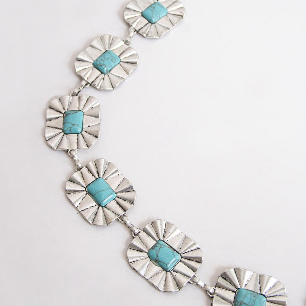 Ladies Turquoise Geometric Vintage Metal Waist Chain With Eye Design For Stylish Women