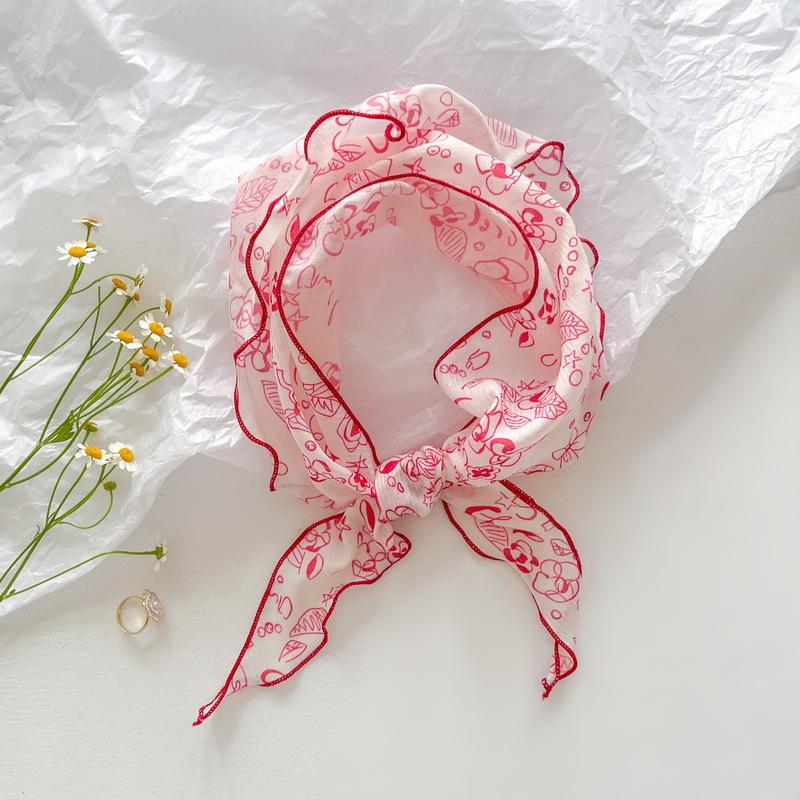 New Korean Version Of Fresh Floral Women's Decorative Triangle Scarf Silk French Countryside Fashion Ins Printed