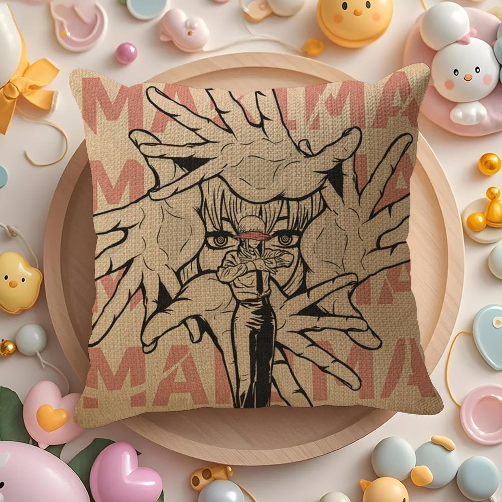 Cute C-Chainsaw Man Anime Cushion Cover Summer Coolness Linen Fabric Double-Sided Printing Pillow Case Sofa Home Decor Gift