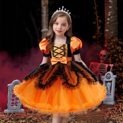 Kinder Hexenkostüm Kleid für Halloween in Schwarz und Orange für Party und Aufführung