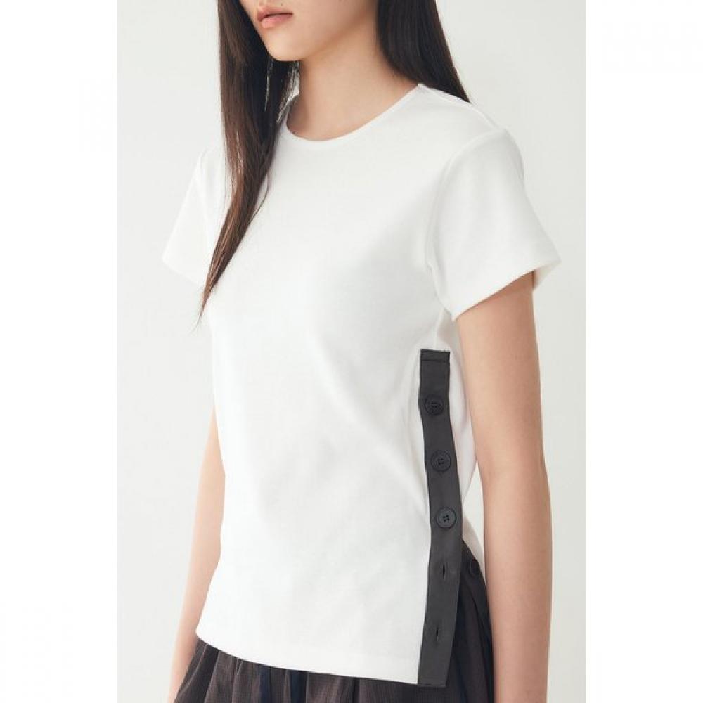STUDIO TOMBOY BuTTon DeTail Ribbed ShorT Sleeve T shirT 9106222205ar