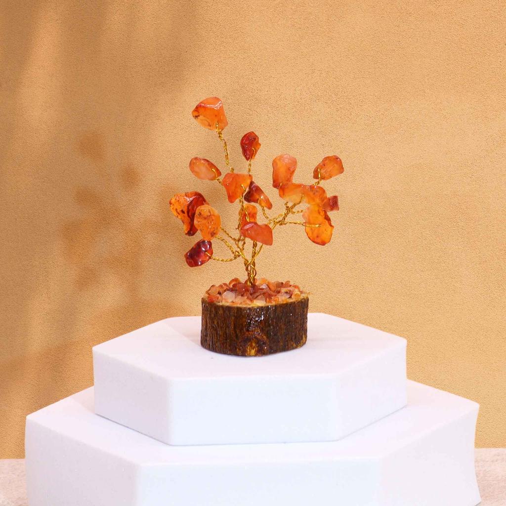 Carnelian Gemstone Tree With Wood Base 15 Stones