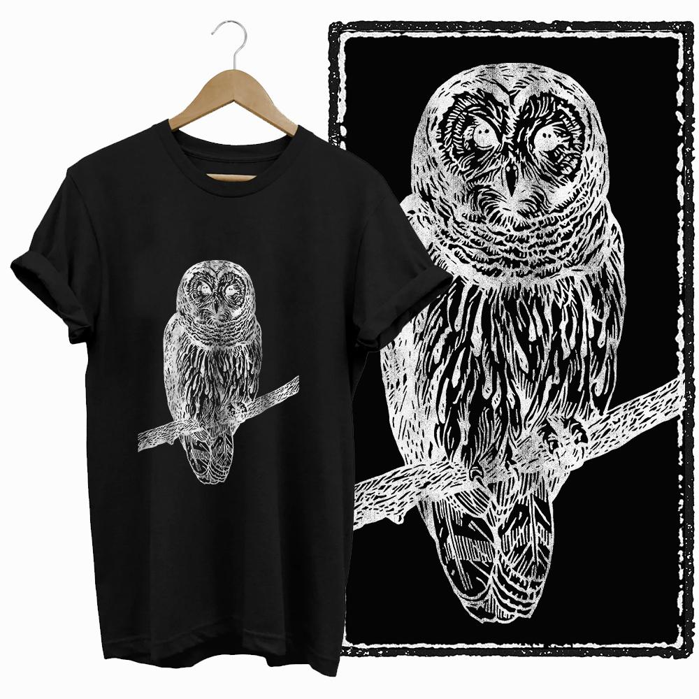 Coolmind DB 100% Cotton owl Print Exclusive Graphic women T shirt Cool BLACK women tshirt big size tshirt for women tee shirt