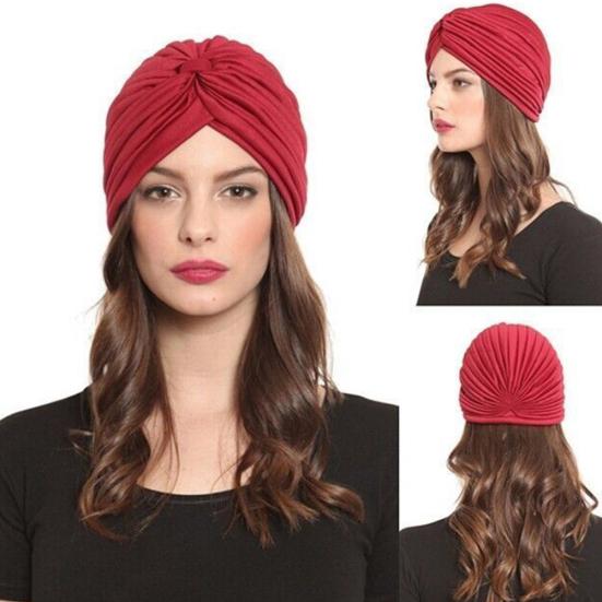 Women Stretchy Head Wrap Band Chemo Bandana Pleated Headwear Decor