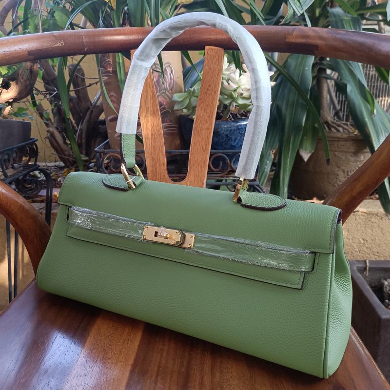 Mittelalterliche Horizontale Handheld-Tasche 35cm Neu Große Kapazität Pendler Ein Schulter Unterarmtasche Kopfschicht Togo Echtes Rindsleder