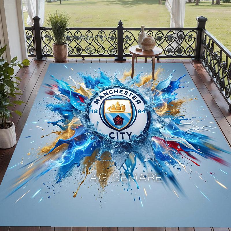 Mykt gulvteppe Manchester City-mønster Teppe Dekorasjonsmatte For Hjemmeromsdekorasjon