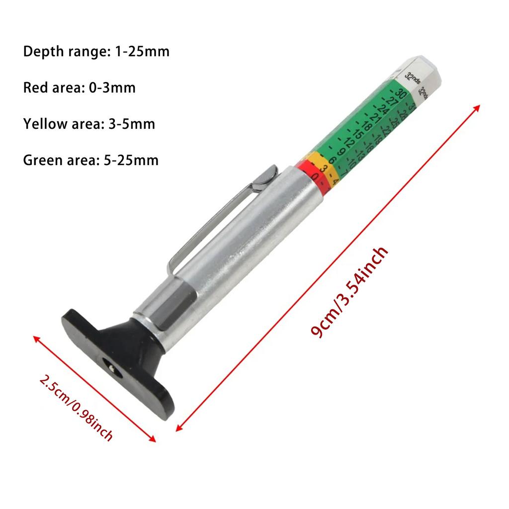 25mm Tyre Tread Depth Gauge Meter Auto Tire Wear Detection Measuring Tool Color Coded Car Tire Depth Gauge Tester Depth Tool