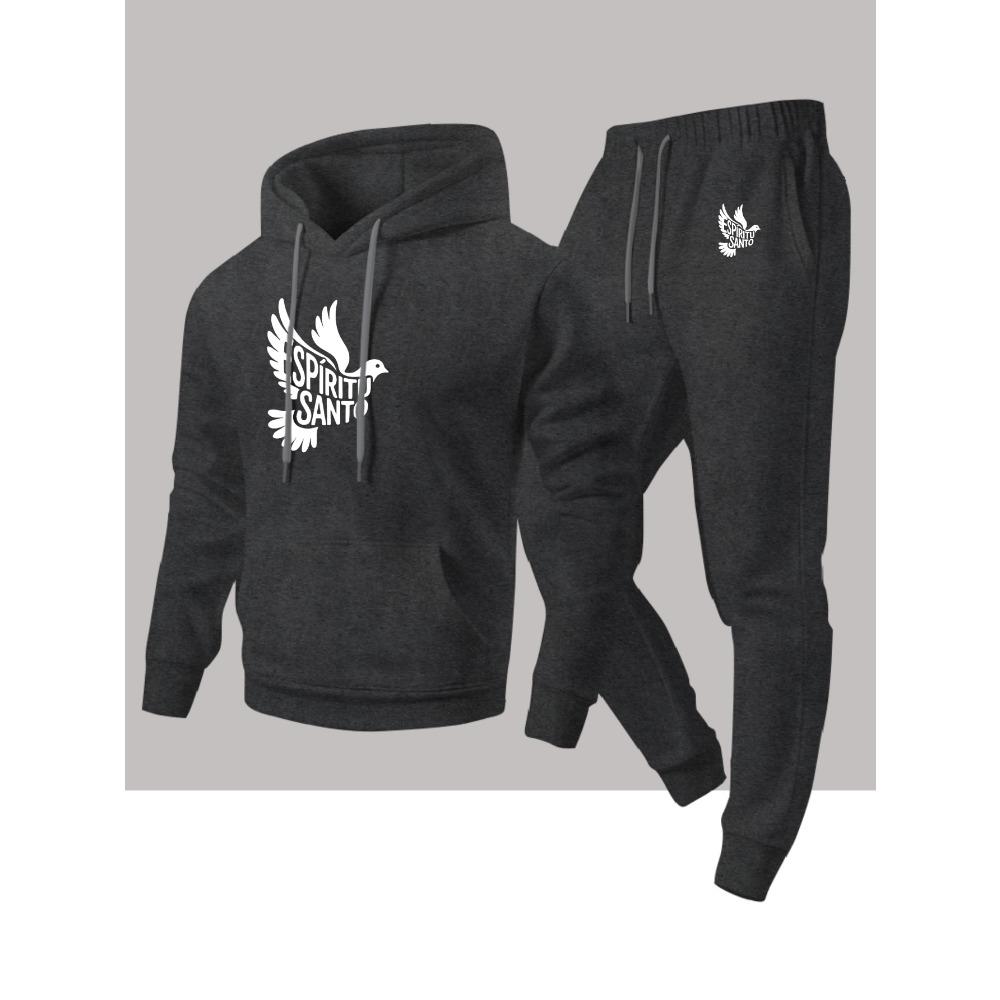 Peace Dove Letter Printed Casual Suit Men's Hooded Sweatshirt and Pants Two Piece Set Loose and Versatile Sports Suit Comfortable