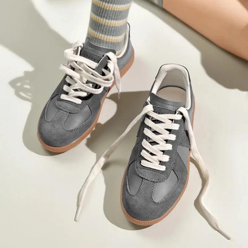 Fashion Classic Retro German Training Shoes Women's Little White Shoes Spring and Autumn New Versatile Lace up Genuine Leather Flat Bo