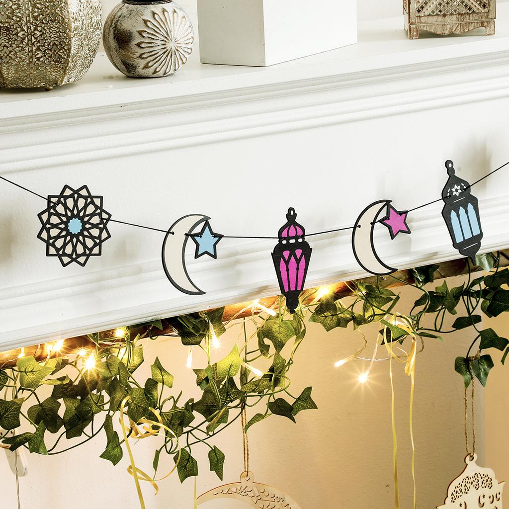 Eid Lantern Moon Star Banner Islamic Muslim Festival Wall Decor Ramadan Kareem Geometric Design Garland Home Party Supplies Gift