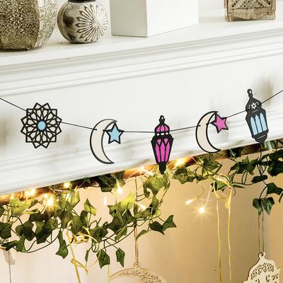 Lampion Eid Księżyc Gwiazda Baner Islamski Muzułmański Festiwal Dekoracja Ścienna Ramadan Kareem Geometryczny Wzór Girlanda Domowe Akcesoria Imprezowe Prezent