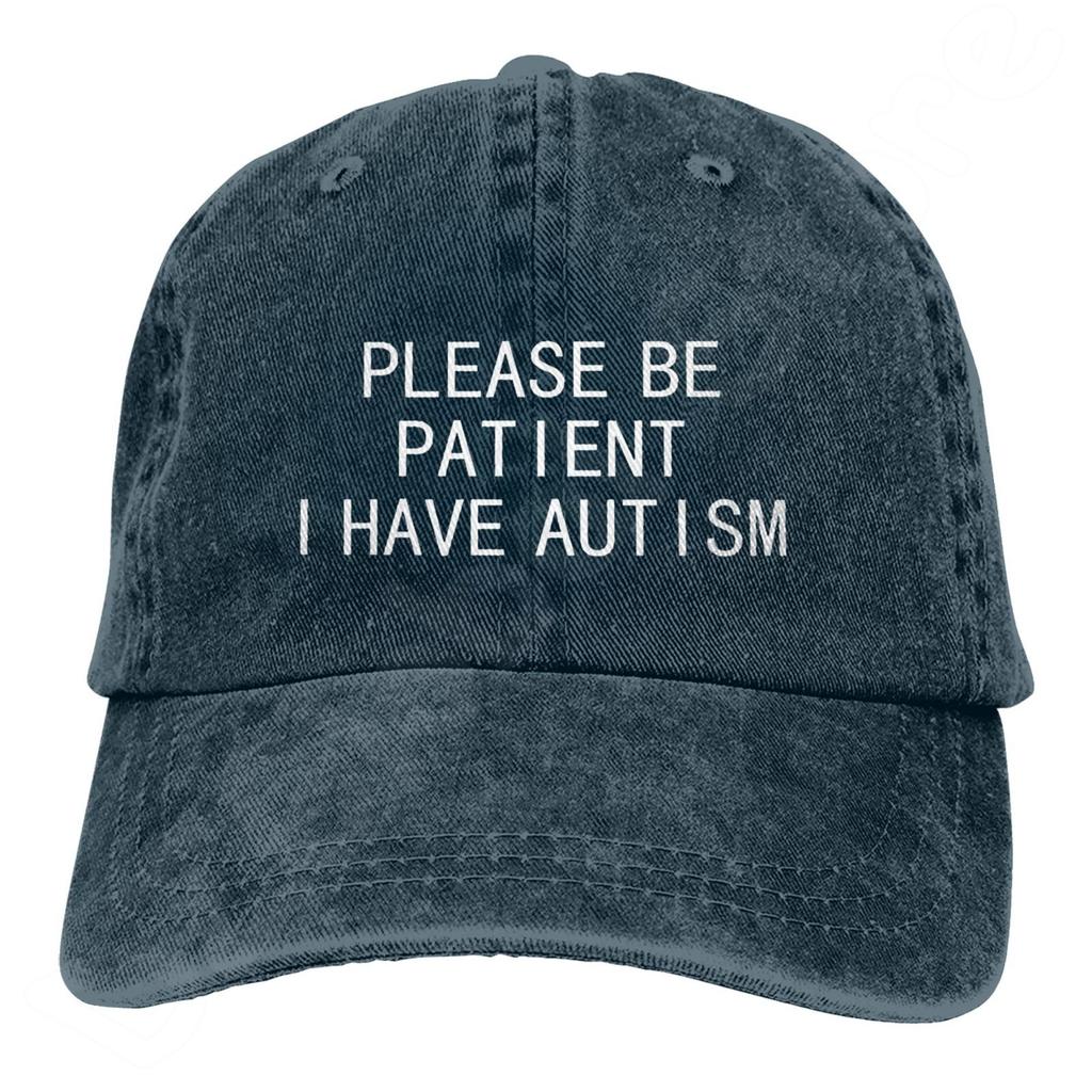 Please Be Patient I Have Autism Letter Casual Washed Cotton Baseball Cap Men Solid Denim Dad Hat Visor Outdoor Trucker Caps