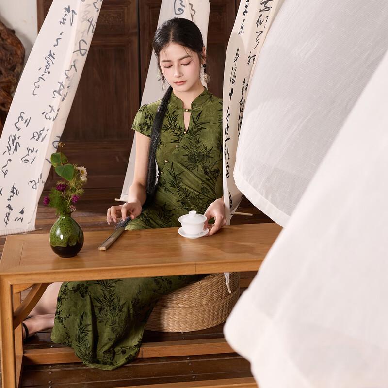 Elegant Floral Mesh Qipao Style Midi Dress