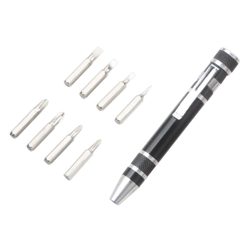 

Multifunctional 8 in 1 Screwdriver Pen Shape Magnetic Screwdriver Slotted for Cross Easy change Screwdriver Bits Mini Ga чорний