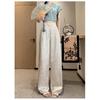 Chinese-style Faux Satin Jacquard Wide-leg Pants for Women, 2026 New Design, Niche High-waisted Slimming Casual Floor-length Trousers
