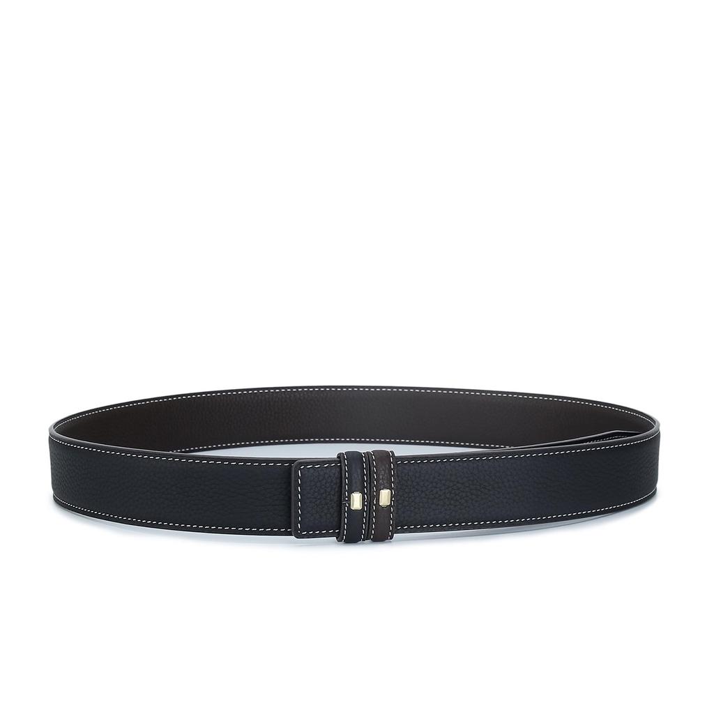 3.4" Wide Double-Sided Lychee Grain Cowhide Belt with White Lines and Perforations, All-Match Style, Top Layer Cowhide
