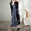 Cotton and Linen Slimming Short Sleeved Color Blocked Ultra Long Dress for Women