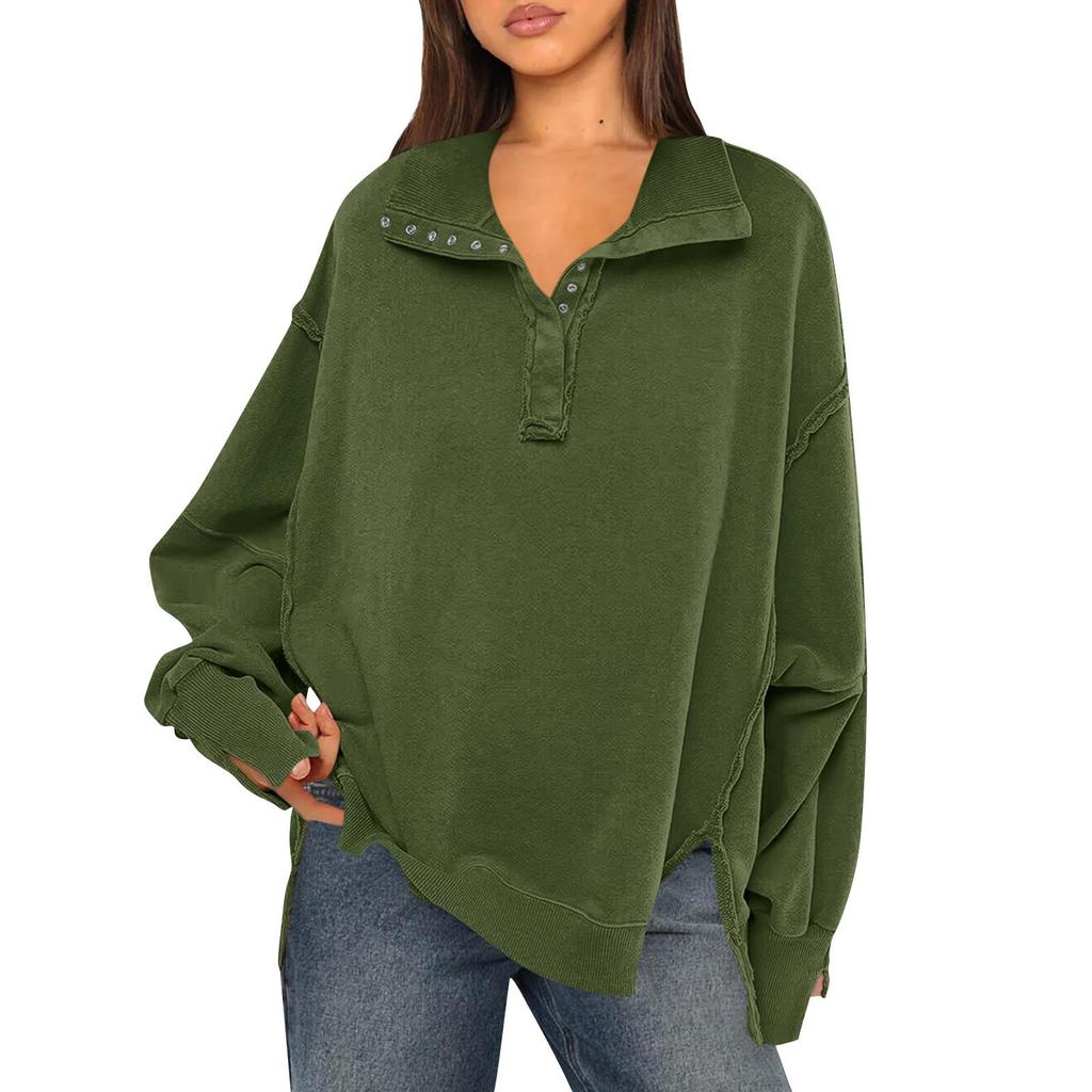 Women's Oversized Sweatshirt Hoodies Long Sleeve Button Neck Pullover Tunic Tops