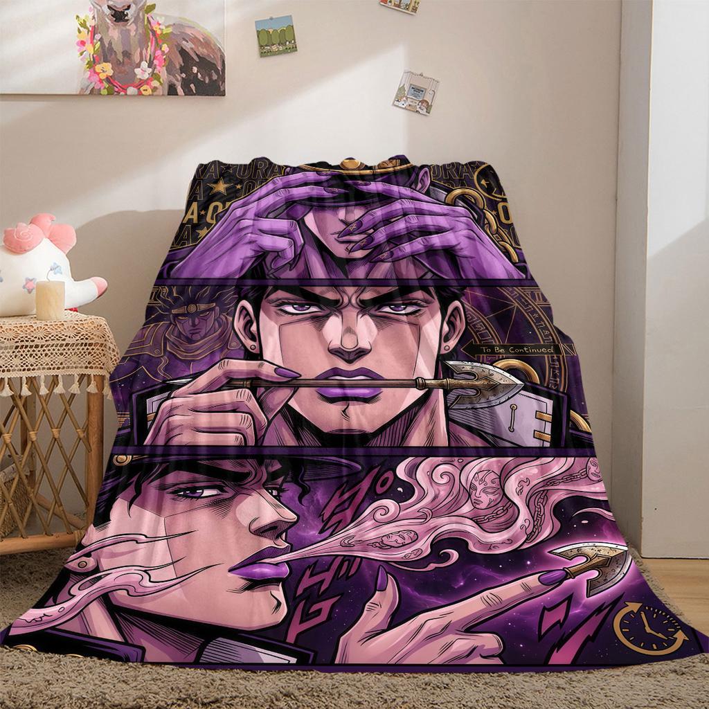 JoJo's Bizarre Adventure Flannel Blanket, Cartoon Print for Bedroom Accessories, Warm Throw for Chairs, Portable Travel_LIAN