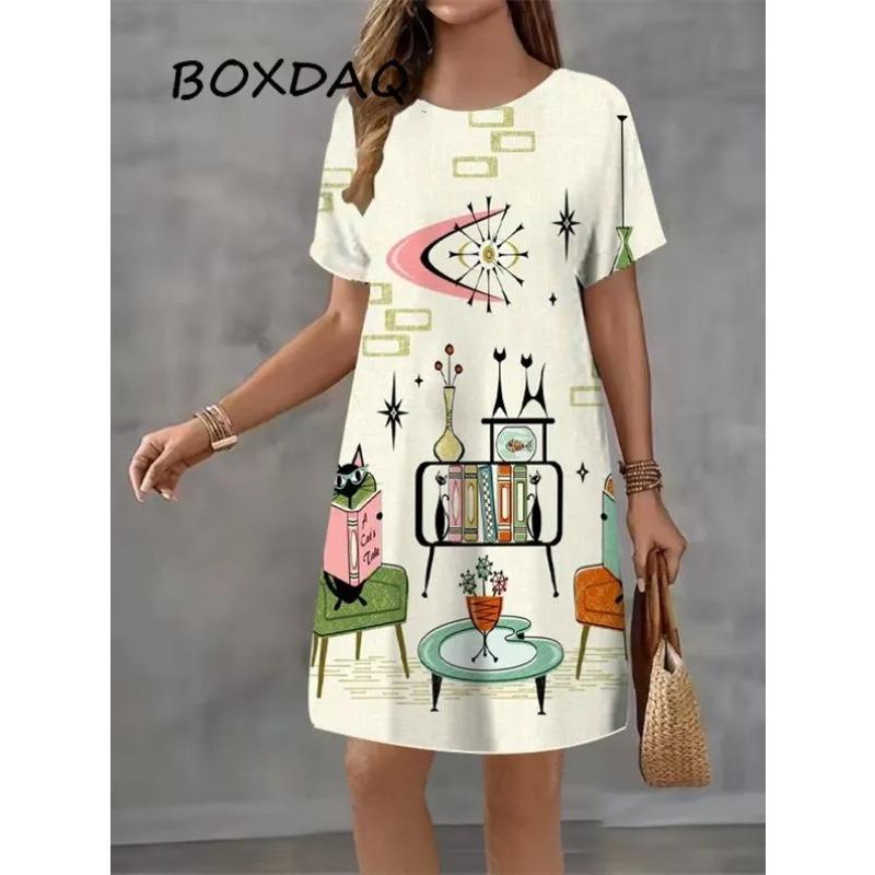 Sommerkleid für Damen, mehrfarbig, 3D-Druck, kurzärmelig