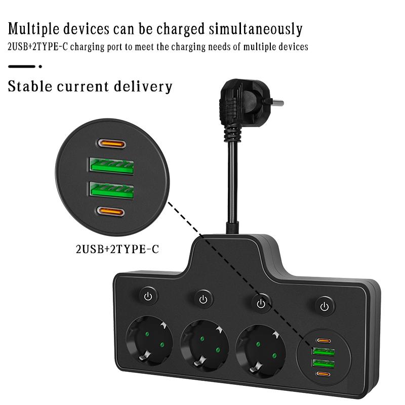 EU-Stecker Steckdosen Intelligente Steckdosenleiste Wandmontage Mit USB-Anschlüssen + Typ C Schnellladebuchse Adapter Netzwerkfilter