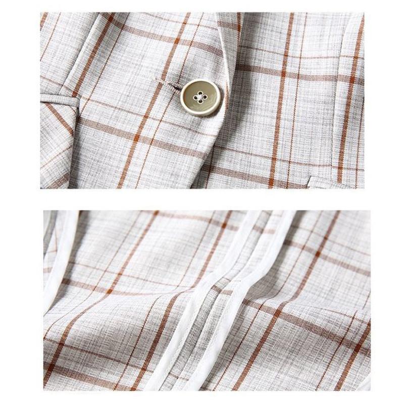 Vintage Plaid Women Blazer Jacket Notched Collar Single Button Female Suit Coat Outerwear Blaser Femme Summer Thin Small Blazers