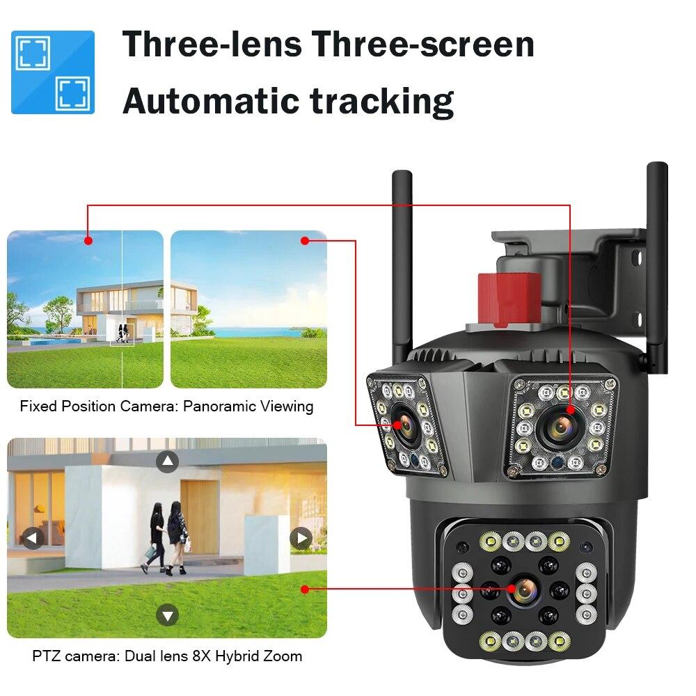 Neue EU Ultra HD 12MP PTZ WiFi 6K Triple Lens Bildschirm Kamera Sicherheit Schutz Bewegungserkennung Outdoor IP CCTV überwachung