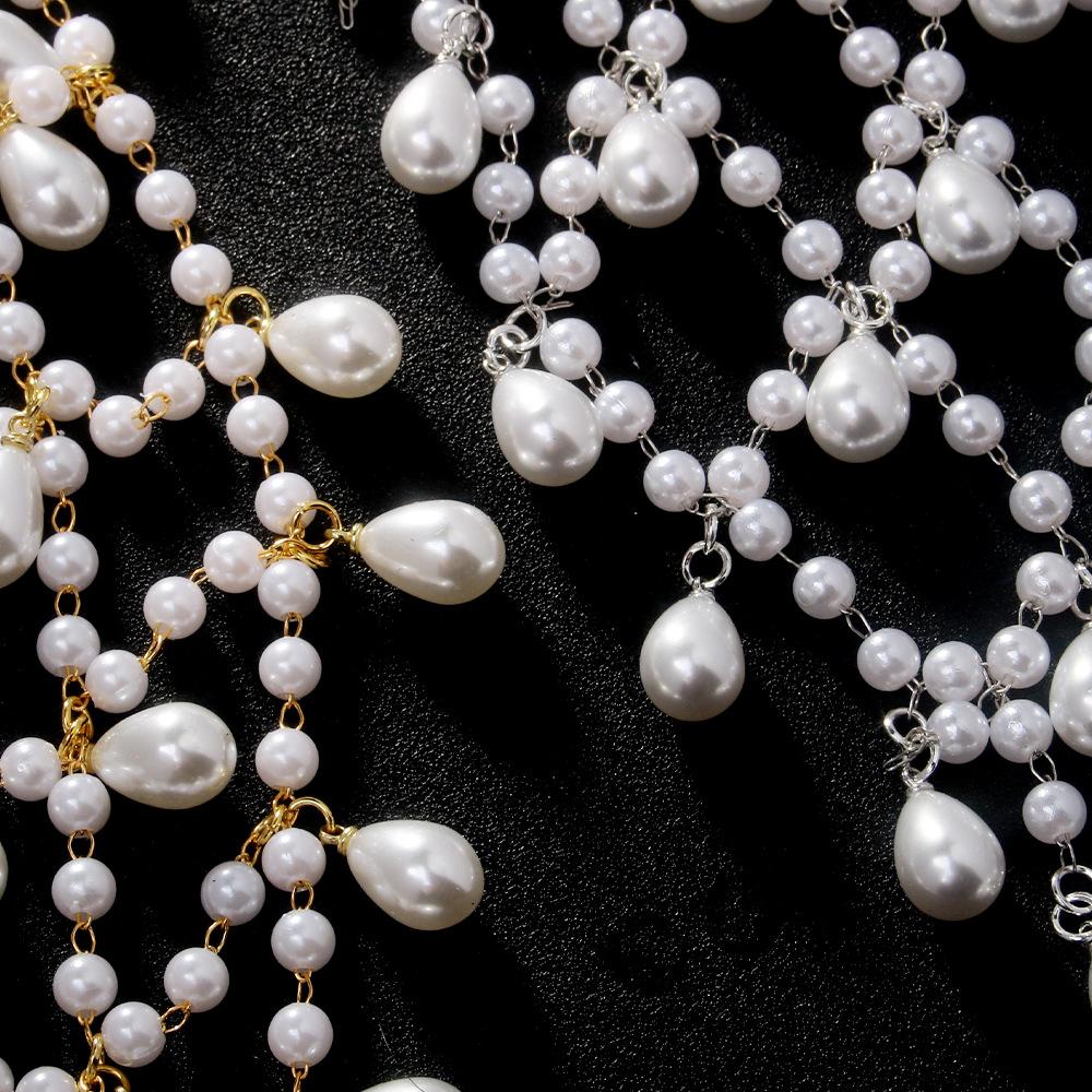 Bohemian Grid Hollowed Pendant Headdress Costume Women Carnival Headband 1920s Pearl Hair Fashion Vintage Headwear Accessories