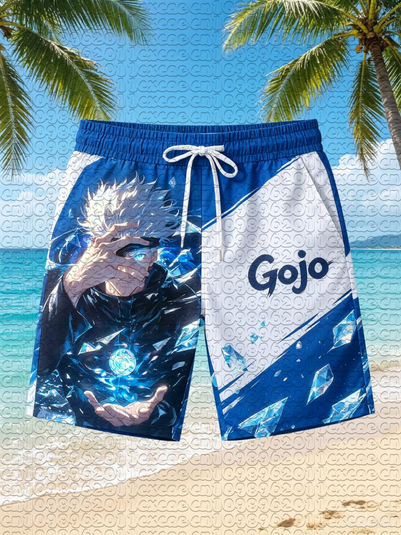 Zomer Nieuwe Manga Jujutsu Kaisen Gojo Satoru Kristal Split Print Sneldrogende Strandshorts Unisex Mannen Vrouwen Anime Zwembroeken Y2k 140