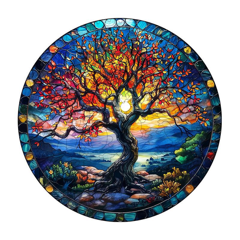 Round Tree Of Life Wooden Puzzle Small Animal Puzzle Shape Flat Wooden Puzzle