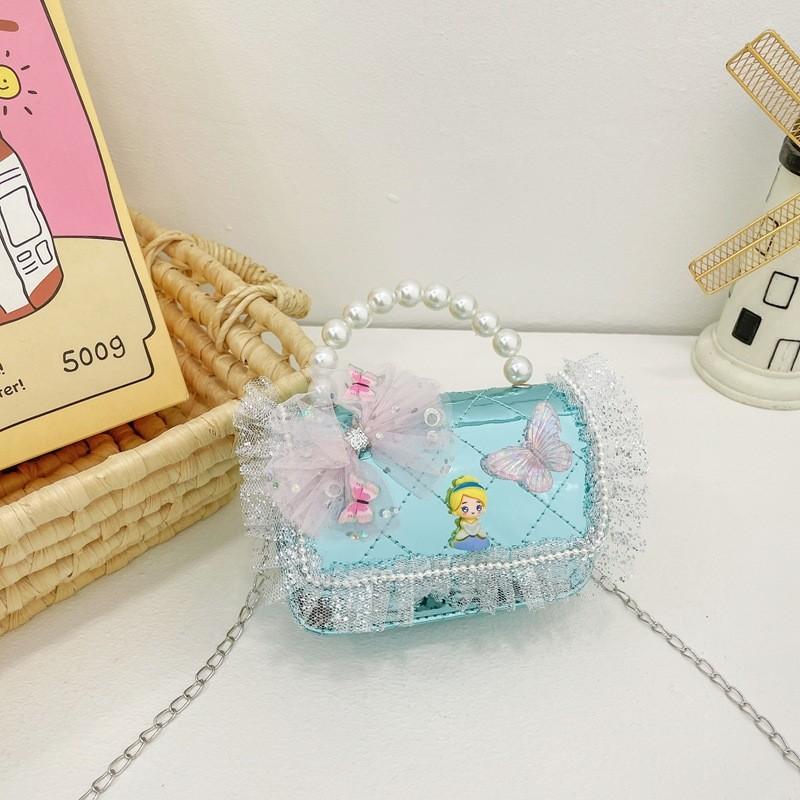 Stylish Children's Quilted Pearl Handbag With Lace And Bowknot For Girls Everyday Fashion
