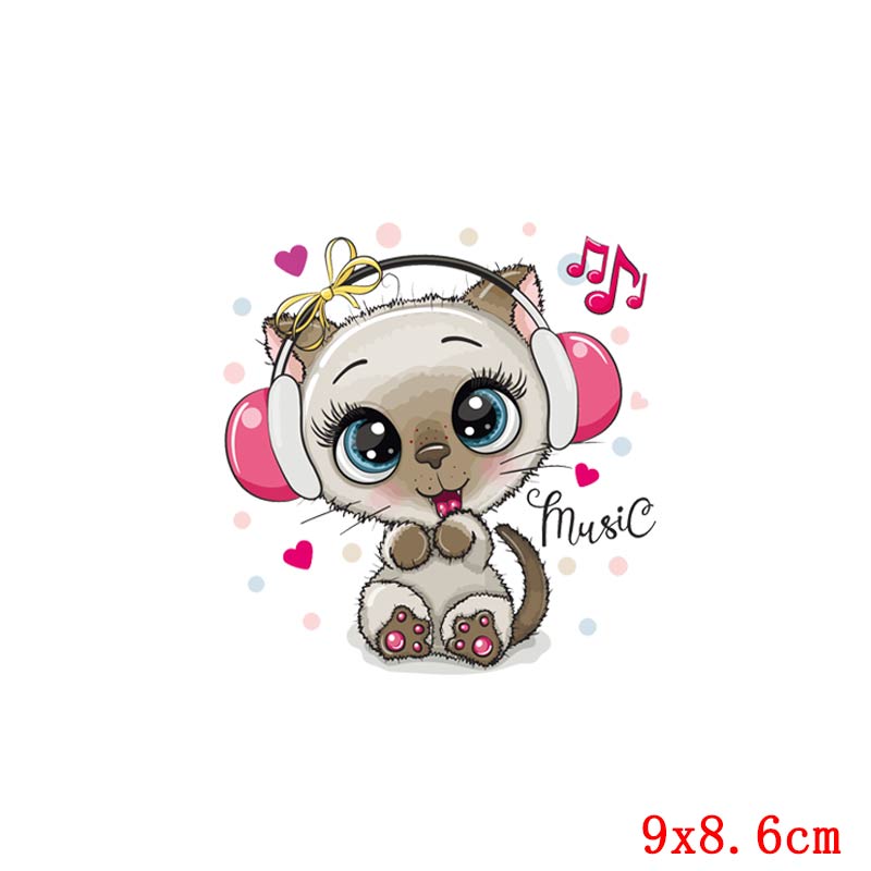 Cartoon Cat/Unicorn Patch Iron On Transfer For Clothing Cute Animal Thermal Transfer For Clothes Thermo Sticker On Clothes Decor
