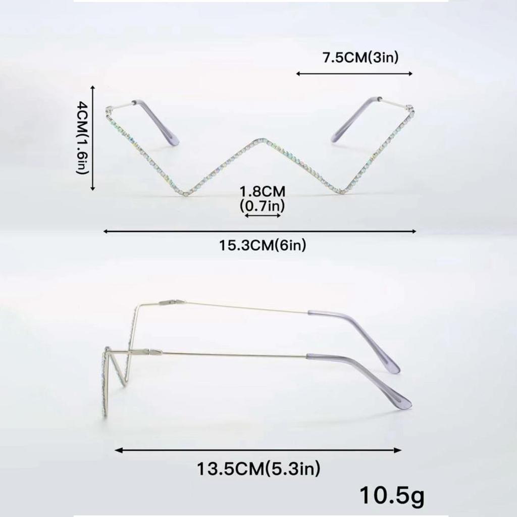 Stylish Sunglasses for Girls Boys Photo Props Travel Hip Hop Half Frame No Lens Rhinestones Glasses W Shape Eyewear