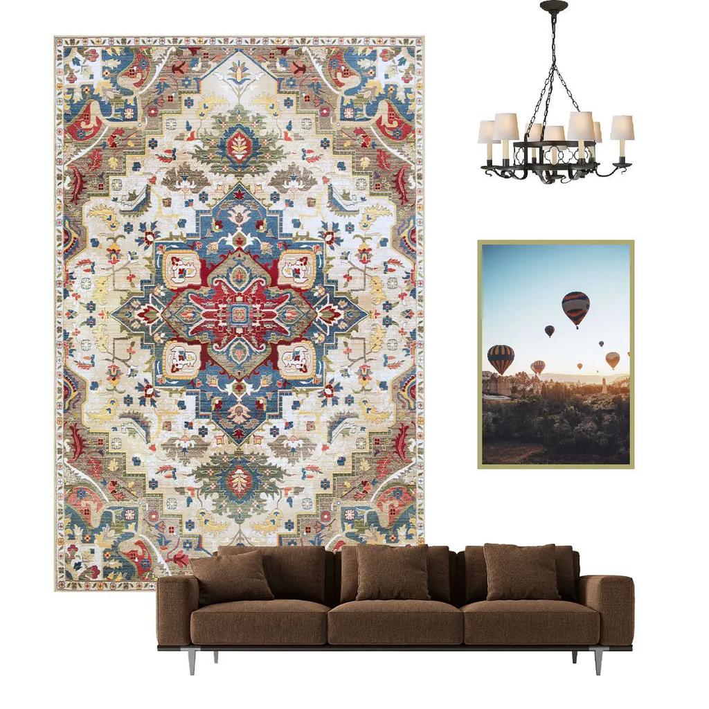 Nordischer ethnischer Stil Retro Teppich Wohnzimmer Dekoration Teppiche Zuhause Schlafzimmer Rutschfeste Matte Persisches Hofmuster Große Fläche Matte