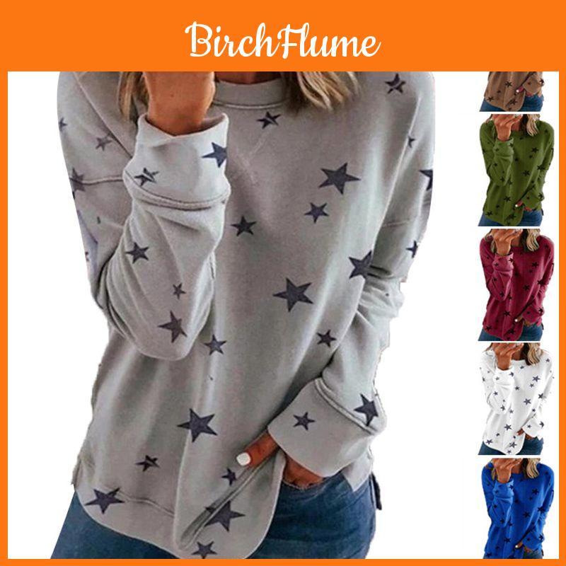 Tunica Casual da Donna Girocollo Manica Lunga con Stampa a Stelle Top Maglietta Camicetta Per Comfort e Stile Quotidiano