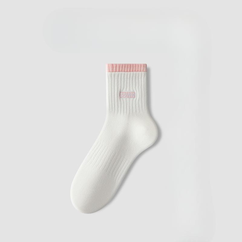 Female Spring and Autumn Leisure Running Pure Cotton Sweat Absorbing Deodorizing Pile Long Socks