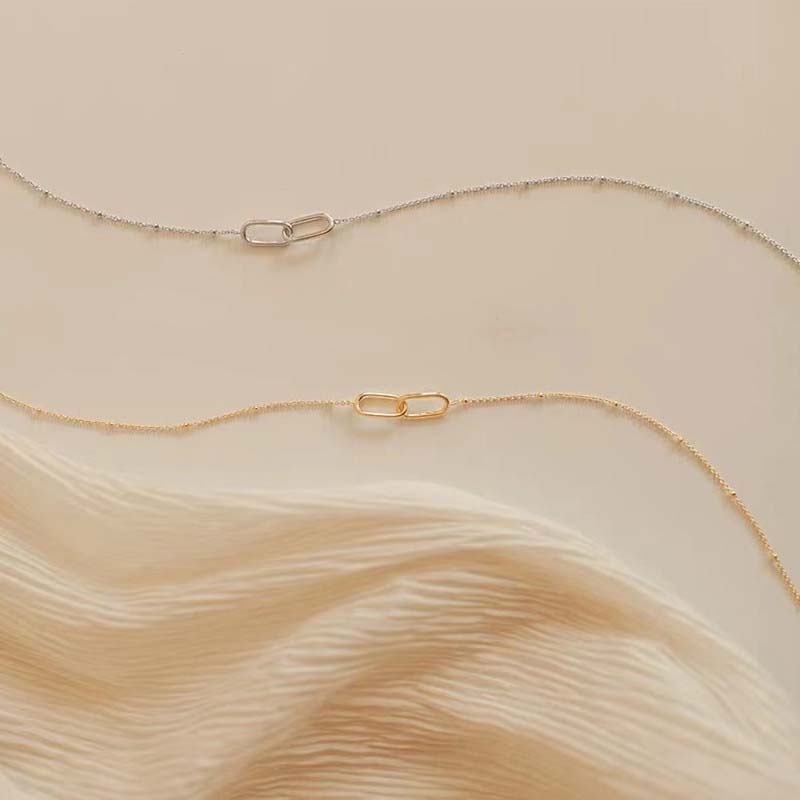 Fashion Gold Color Double Paperclip Pendant Necklace For Women Girl Simple Metal Link Clavicle Chain Jewelry Party Gift