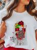 Women's Tops Christmas Short Sleeve Tees Female Summer Beach Funny Cartoon Santa Reindeer Printed T-Shirt Regular Graphic Female