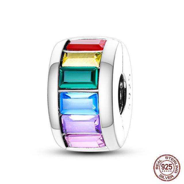 Fit Fasion 925 Bratara originala 100% argint 925 stralucitor colorat zircon Breloc inima margele cadou rafinat bijuterii DIY