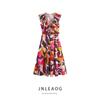 Jnleaog Autumn New Women Clothes Western Style French Style Design Print Poplin Midi Dress 5029172