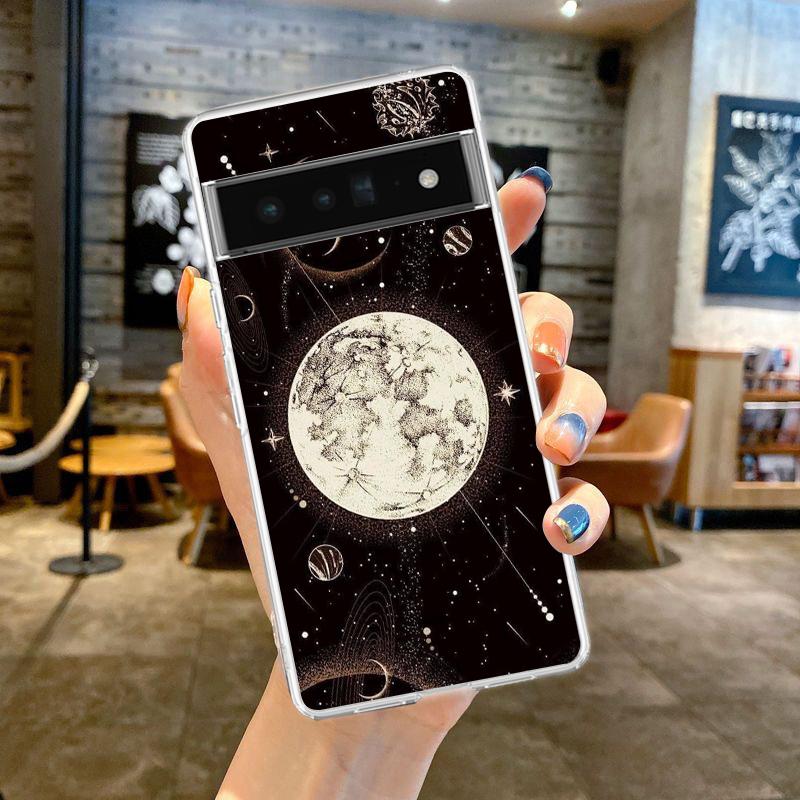 Phone Case For Google Pixel 9 8 7 6 9A 8A 7A 6A 5 4 5A 4A 3A Pro XL Soft TPU Transparent Cover Starlit sky planet space art