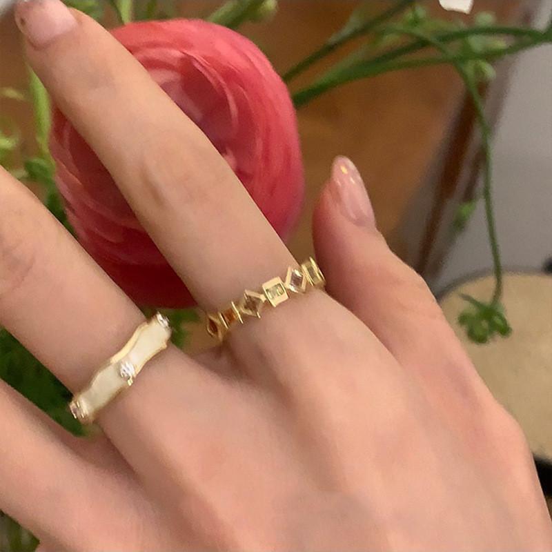 Fashionable Korean Style Adjustable Open Ring With Unique Drip Glaze And Rhinestones