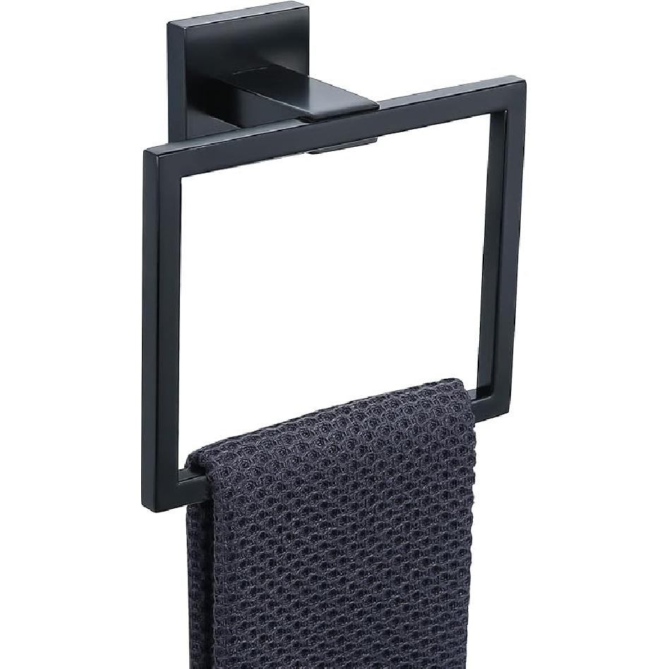 TQKAG Brushed Gold Towel Ring Bathroom Hand Towel Holder Stainless Steel Square Towel Bar Hangers Wall Mounted