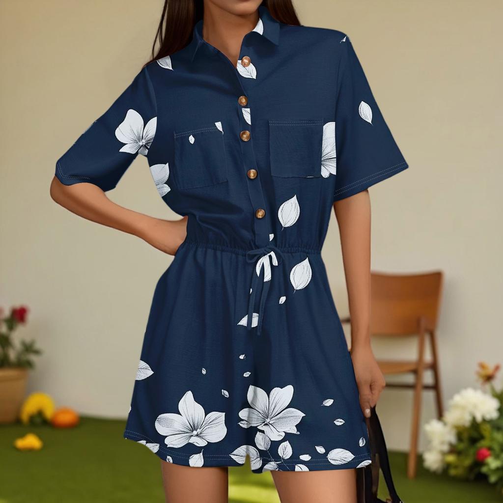 Damenmode V-Ausschnitt Jumpsuit Karomuster Lässig Kurzarm Top Jumpsuit