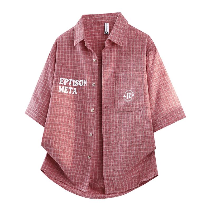 

Men s Spring and Autumn Short sleeved Shirt, Men s Casual Loose Shirt XL рожевий