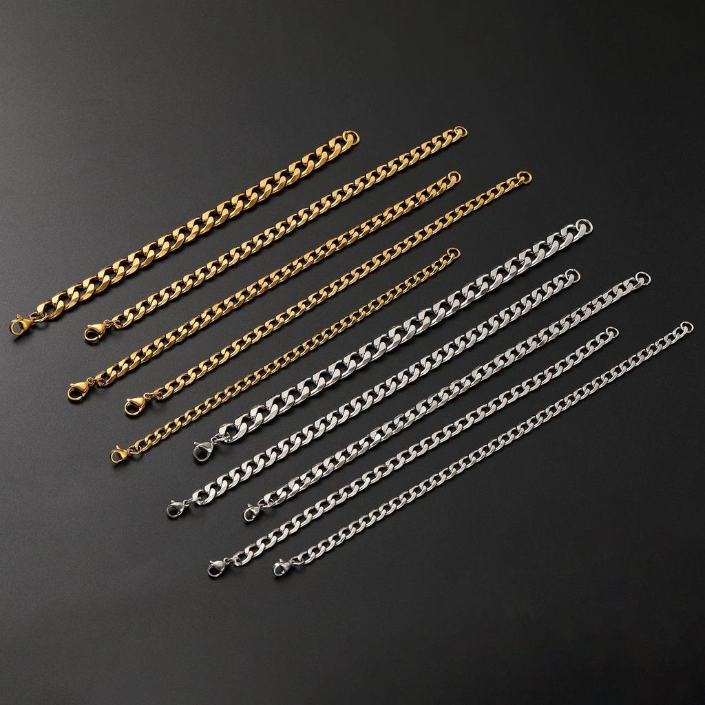 Gold Plated Stainless Steel Six-Sided Bracelet - Hip Hop Style Cuban Chain Jewelry