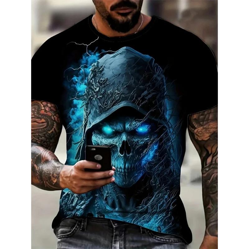 Skrekkhodeskalletrykk for menn t-skjorte 3D-trykk vintage kortermet o-hals mote overdimensjonerte t-skjorter menns sommergateklær